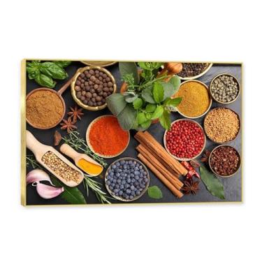 Imagem de NHLDZYH Molduras douradas. Temperos de imagem de cozinha moderna, impressão de arte, imagens para cozinha, decoração de parede de cozinha moderna. C46. 60 x 90 cm