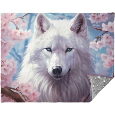 Imagem de TSENQUE Cobertor de flores rosa lobo branco conforto mais macio mantas para sofá 177,8 cm x 139,7 cm cobertor xadrez de flores