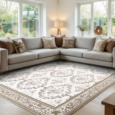 Imagem de SOULFUL Tapetes de pelo médio 10 x 15 cm para sala de estar – Tapete macio sob os pés – Marrom Boho Floral – Lavável Antiderrapante – Perfeito para o quarto das crianças, embaixo da mesa de jantar