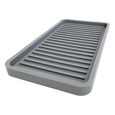 Imagem de Happitasa Bandeja organizadora de pia de cozinha de silicone, suporte de esponja e protetor de bancada | Saboneteira e bandeja dispensadora de banheiro e cozinha (cinza, 25,4 x 13,3 cm)