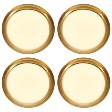 Imagem de SOFPLATE Pacote com 4 travessas redondas douradas de 10 cm, bandeja de metal para molho de soja, aço inoxidável, 410, utensílios de armazenamento para cozinha, cozinhar, sushi, mergulhar, aperitivo