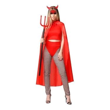 Imagem de Fantasia Diabinha Adulto de Halloween Com Capa e Tiara
