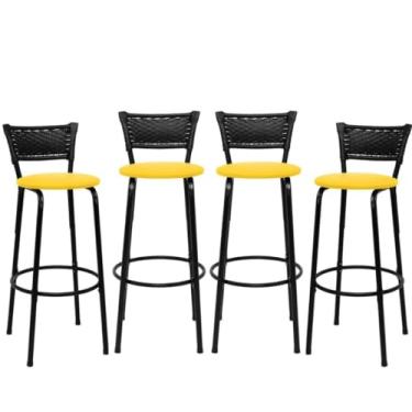Imagem de Kit 4 Banqueta Alta Balcão Bancada Cozinha Gourmet Área Americana de Junco Autêntico(AMARELO)