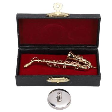 Imagem de LiebeWH Mini Saxofone Modelo 8.5cm Saxofone Tenor Ornamento Banhado a Ouro Latão Sax Instrumento Musical Réplica para Estante Mesa Decoração de Sala