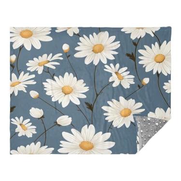 Imagem de CEBUGI Cobertor de flanela quente macio 127 x 178 cm para sofá, cama, escritório, acampamento, viagem, margarida, uso em todas as estações