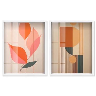 Imagem de Blush and Gold Modern Glam Shadowbox Print Living Room Wall Art Conjunto de 2 por Art Remedy, moldura branca, 43 x 53 cm