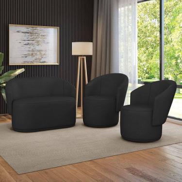 Imagem de Sofá Namoradeira E 2 Poltronas Orgânica Para Sala Malu Sintético Preto M11 - D`rossi
