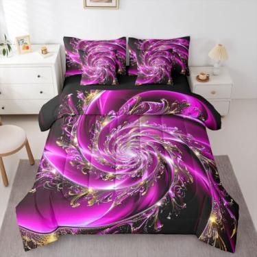 Imagem de Erosebridal Conjunto de edredom queen com vórtice de mármore metálico dourado roxo e feminino, tamanho Queen, 7 peças, estampa abstrata, moderna, ombré, floral, gradiente, roupa de cama estética