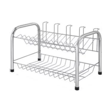 Imagem de Escorredor de Louça com 2 Andares, Estrutura Metálica, Prata (Cromado)