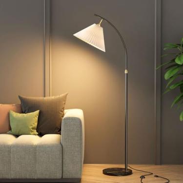 Imagem de Luminária de chão em tecido plissado com altura ajustável, ideal para leitura no sofá, estilo nórdico simples, com base de mármore e interruptor de pé. Perfeita para quarto, sala de estar e
