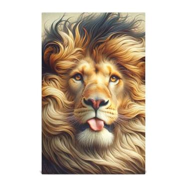 Imagem de Bonito leão engraçado estampa animal toalhas de mão chá conjunto de toalhas de prato bonito decoração de cozinha panos reutilizáveis absorventes 45 x 71 cm, 1 pacote