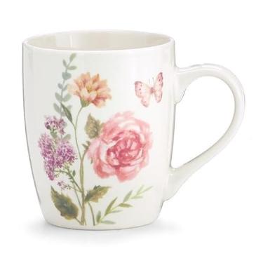 Imagem de burton+BURTON Caneca de flor rosa amarela com borboleta, 510 g, branca