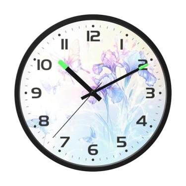 Imagem de SEHANY Herb Wildflower Relógio de parede silencioso sem tique-taque relógio redondo operado por bateria 30 cm controle de som luz noturna relógios de parede para sala de estar, cozinha, quarto