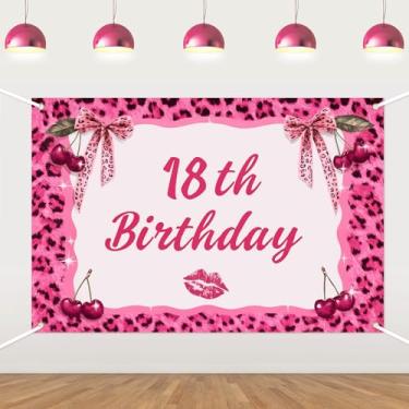 Imagem de Pano de fundo rosa com estampa de guepardo, decorações de festa de aniversário de 18 anos, faixa de fundo com tema de guepardo, estampa de leopardo, coquete, para meninas, mulheres, artigos de festa