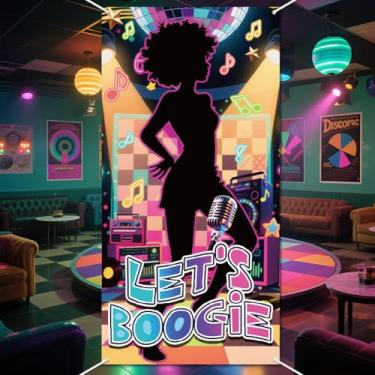 Imagem de WADORN Pano de fundo de decoração de festa temática dos anos 70, 16 x 7 m, faixa de fundo Let's Dance, volta aos anos 60, 70, 80, 90, discoteca, noite, fotografia, fundo, para decoração de festa de