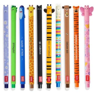 Imagem de LEGAMI - Conjunto de 10 canetas apagáveis de gel, canetas apagáveis, canetas de tinta apagáveis, canetas de gel apagáveis sem folha, ponta de 0,7 mm, cores de tinta sortidas e designs de animais