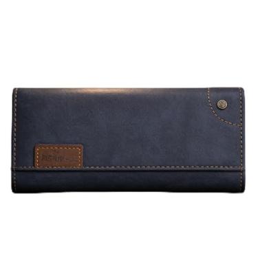 Imagem de Carteira masculina retrô azul compacta em relevo em couro PU com vários cartões, design compacto azul retrô com encaixe, couro PU em relevo e capacidade para vários cartões