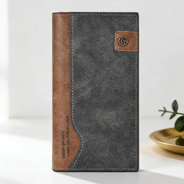 Imagem de Carteira ultrafina universal moderna preta horizontal aberta de couro liso brilhante, design aberto horizontal preto moderno com couro liso brilhante e perfil ultrafino