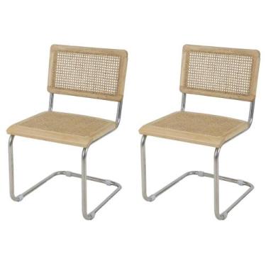 Imagem de Kit 2 Cadeiras de Jantar Cesca com Base Inox Assento Encosto em Palha 