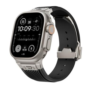 Imagem de SOMKB Pulseira de borracha para Apple Watch Ultra 2 de 49 mm, 46 mm, 45 mm e 44 mm, série 10, 9, 8, 7, 6, 5, 4, 3, 2 e 1 SE, com conector de metal (D,42/44/45 mm)