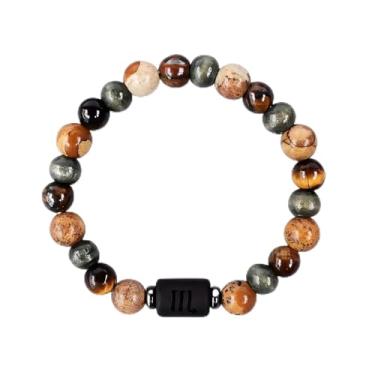 Imagem de Pulseira unissex com contas de olho de tigre do zodíaco | Pulseira de casal feita à mão para homens e mulheres | Presente de joias de amizade astrologia, One Size, Cristal, Sem Pedra Preciosa