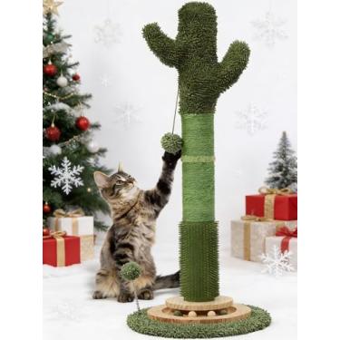Imagem de OTOB Poste arranhador para gatos de 91,4 cm de altura, corda de sisal natural, cacto, arranhador, poste vertical interativo 6 em 1 com brinquedos de bola macia, proteja seus móveis para todos os gatos