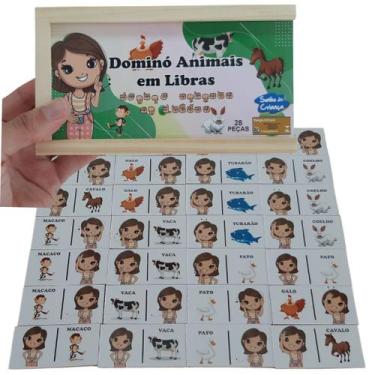 Imagem de Dominó Educativo Animais Em Libras 28 Peças Jogo Pedagógico - sonho de