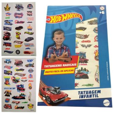 Imagem de Kit Tattoo Hot Wheels Tatuagem Temporária Infantil Menino Corrida Velo