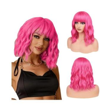 Imagem de Peruca Curta Ondulada Roxa Com Franja Para Mulheres, Sintética, Com Ap