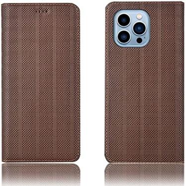 Imagem de FULNES Capa de telefone flip magnética com slot para cartão, para Apple iPhone 13 Pro Max (2021) 6,7 polegadas couro stend função textura folio case (cor: marrom)