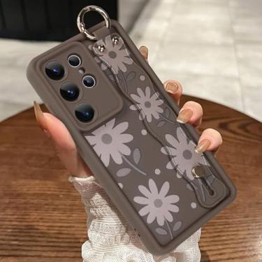 Imagem de MOWIME Capa compatível com Samsung Galaxy S25 Ultra com alça de pulso, capa de TPU macia à prova de choque floral margarida para mulheres e meninas, capa fina antiarranhões para Galaxy S25 Ultra de