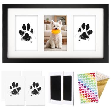 Imagem de AEVETE Porta-retrato com estampa de pata de animal de estimação, 20 x 38 cm, sem tinta, presente de madeira, para mesa ou parede, três fotos de 10 x 15 cm, preto