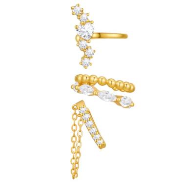 Imagem de Cicy Bell Brincos femininos banhados a ouro 18 k em camadas, empilháveis, hipoalergênicos, de zircônia cúbica, brincos pendurados, cartilagem, empilháveis, joias de festa, Free Size, Latão banhado a