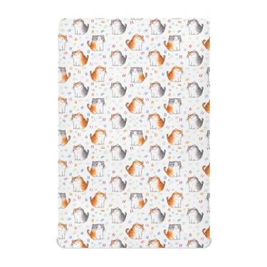 Imagem de SEHANY Lençóis de berço de gatos fofos para meninos e meninas, macio, respirável, elástico, lençol com elástico padrão para bebês de 71 x 132 cm