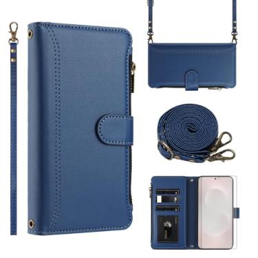 Imagem de Asuwish Capa de telefone para Samsung Galaxy S25 Edge Capa carteira com protetor de tela de vidro temperado alça transversal de couro flip zíper suporte para cartão de crédito celular S25Edge 25S S 25