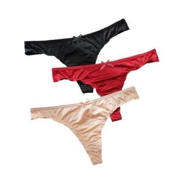 Imagem de Calcinha G-String De Cetim De Cintura Baixa Para Mulheres, Pacote Com 