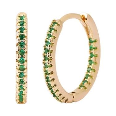 Imagem de Brincos De Argola Dourados Femininos Com Zircônia Colorida Aleatória, 