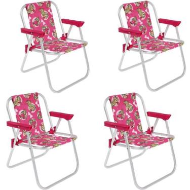 Imagem de Kit 4 Cadeiras de Praia Dobrável Infantil em Alumínio Barbie Verão Bel