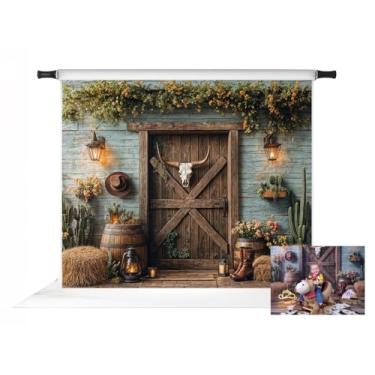 Imagem de Kate Pano de fundo para fotos ocidentais, caubói, porta de celeiro, vintage, tema caubói ocidental, adereços Stduio, 3 x 2,4 m