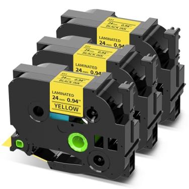 Imagem de COLORWING TZe-651 Fita de etiqueta amarela de 24 mm para Brother P Touch TZ-651 Fita TZ preta sobre amarela 24 mm 0,94 Trabalho com recargas Brother PT-D600 D610 P710BT