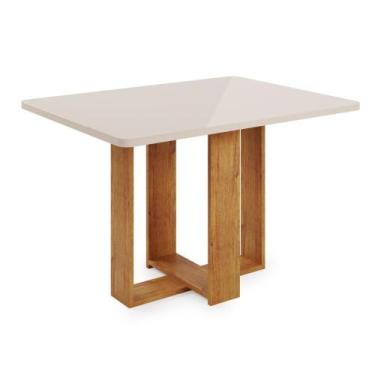 Imagem de Mesa de Jantar 120cm com Tampo de Vidro Berlim Viero, Mel Off White
