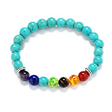 Imagem de Pulseira masculina Reizteko com 8 mm de difusor de chacras Lava Rock 7 com pedras naturais e elástico para ioga, Turquoise