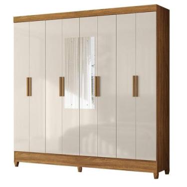Imagem de Guarda Roupa Casal Marajó 8 Portas Freijó Off White com Espelho  Moval