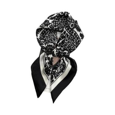 Imagem de Lenço Quadrado De Cetim Estampado De 70cm Para Mulheres, Design De Lux