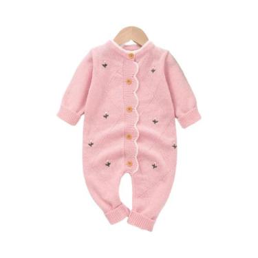 Imagem de Primavera e outono bebê flor bordado manga longa malha macacão infanti