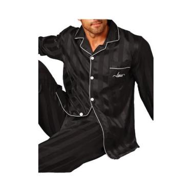 Imagem de Conjunto De Pijamas De Seda Para Homens Com Calças De Manga Longa Casu