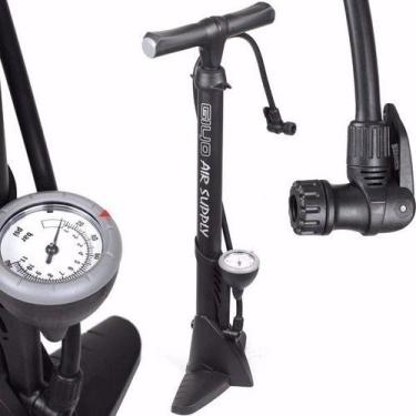 Imagem de Bomba Encher Pneu Chão Pé Oficina Bike Moto Manômetro Giyo 2