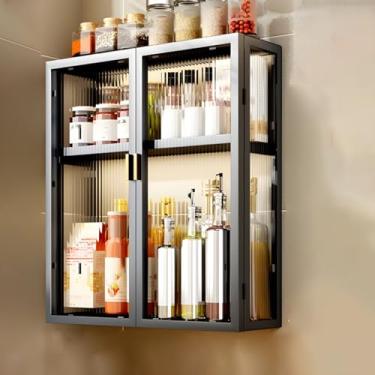 Imagem de Armários de remédios, cozinha, banheiro, armário de parede com porta transparente, organizador de armazenamento de parede, armário buffet sobre vaso sanitário, moldura de metal