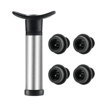 Imagem de Tampa De Silicone Preta Para Vinho Com Bomba De Vácuo Aeradora E Prese