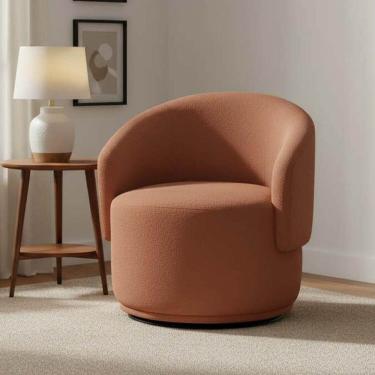 Imagem de Poltrona Decorativa Giratória Sala de Estar Recepção Bouclé Jasmine Terracota